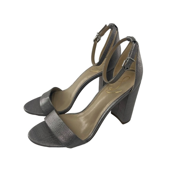 NWOT Sam Edelman Taro Pewter Metallic Ankle Strap Heel 9 - Picture 4 of 14